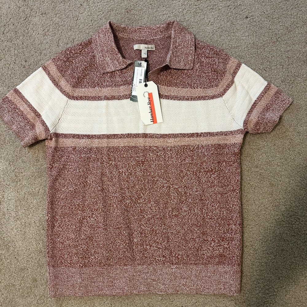 Hawker Rye Textured Short-Sleeve Polo - Dusty Rose & Cream